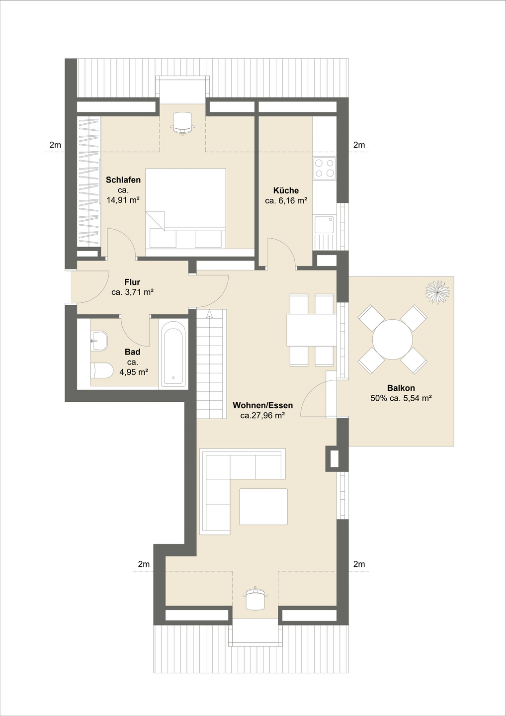 3-Zimmer Galerie-Wohnung mit Dachterrasse am Stadtpark *Fernwärme* - 4. Obergeschoss